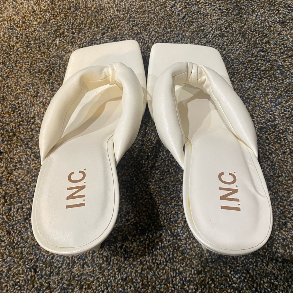 White faux leather square toed heeled sandals by I.N.C​ - Picture 6 of 10
